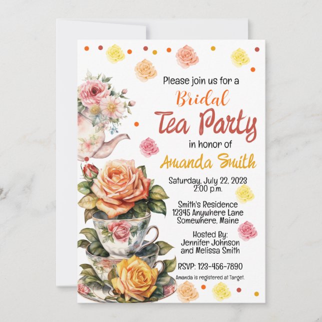 Tea Party Flowers Roses Bridal Shower Invitation (Front)