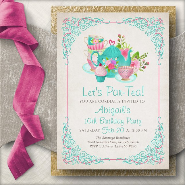 Tea Party Girls Birthday Invitation (Creator Uploaded)