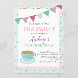 Tea Party Girls Birthday Shabby Chic Afternoon Tea Invitation