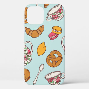 Tea party hand drawn seamless pattern. Colourful b iPhone 12 Case