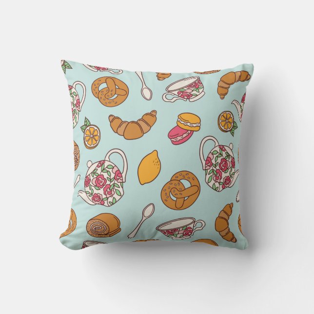 Tea party hand drawn seamless pattern. Colourful b Cushion (Front)