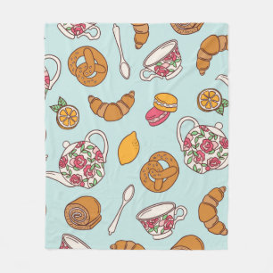 Tea party hand drawn seamless pattern. Colourful b Fleece Blanket