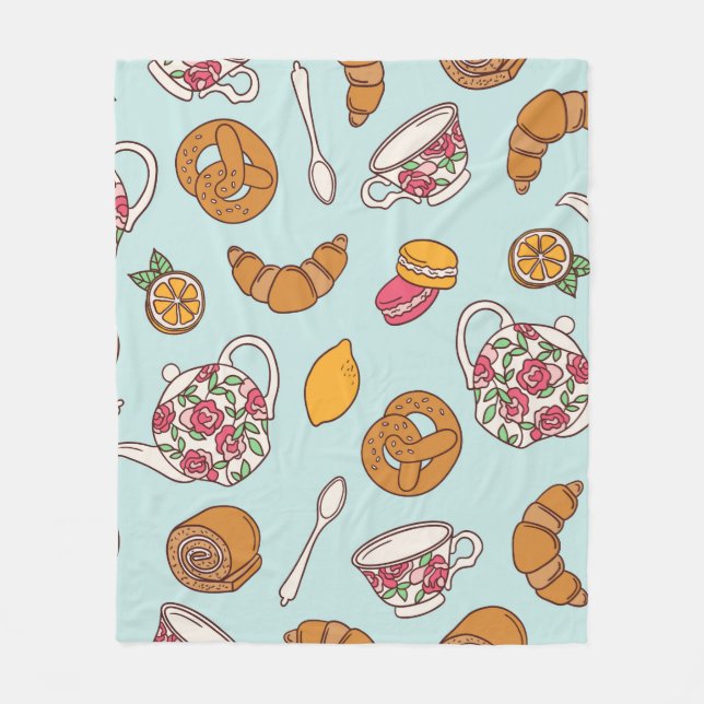 Tea party hand drawn seamless pattern. Colourful b Fleece Blanket (Front)
