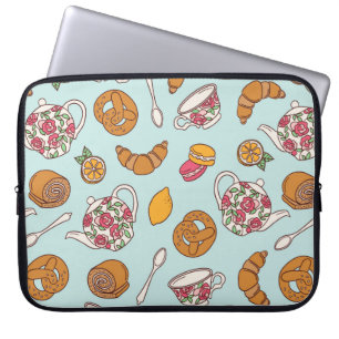Tea party hand drawn seamless pattern. Colourful b Laptop Sleeve