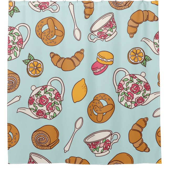 Tea party hand drawn seamless pattern. Colourful b Shower Curtain (Front)