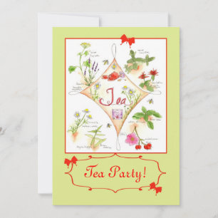 Tea Party Herbal Tea Watercolor Illustration Art Invitation