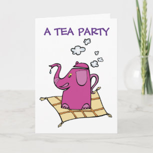 Tea Party Invitation:  Flying Elephant Tea Kettle Invitation