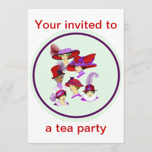 Tea Party invitation, ladies wearing red hats Invitation