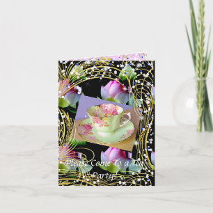 TEA PARTY INVITATION - TEA CUPS AND FLOWERS