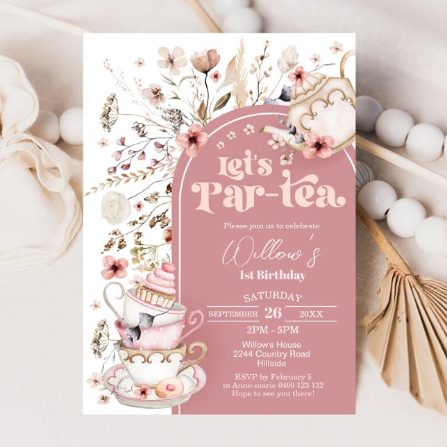 Tea Party Invitation Wildflower Let's Partea (Let's Par-tea Garden Tea Party Invitation)