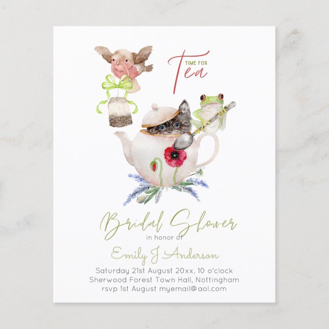 Tea Party Invitations for Bridal Shower Budget (Front)