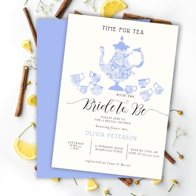 Tea Party Lavender Blue Boho Lace Bridal Shower Invitation (Creator Uploaded)