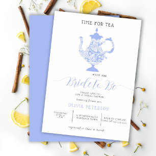 Tea Party Lavender Blue Modern Lace Bridal Shower Invitation