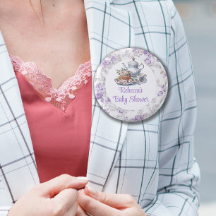 Tea Party Lavender Garden Floral Baby Shower  3 Cm Round Badge
