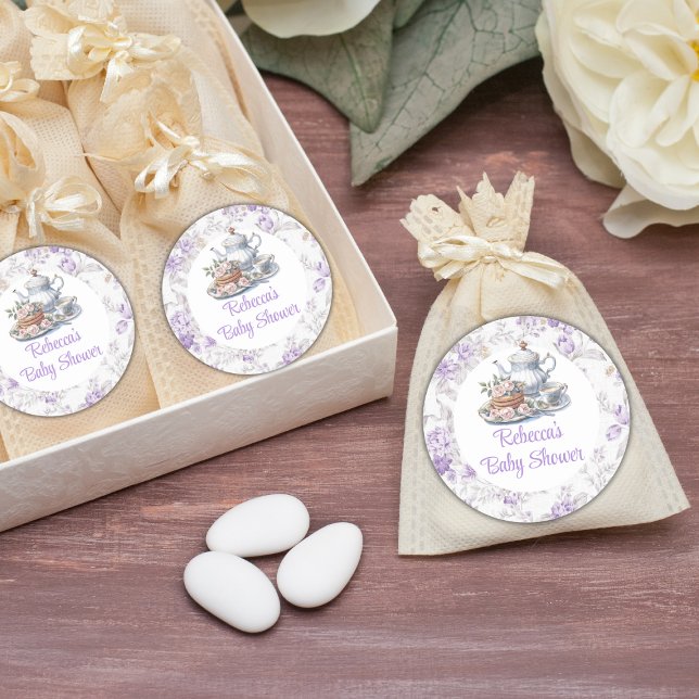 Tea Party Lavender Garden Floral Baby Shower  Classic Round Sticker (Creator Uploaded)