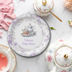 Tea Party Lavender Garden Floral Baby Shower  Paper Plate