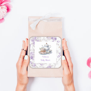 Tea Party Lavender Garden Floral Baby Shower  Square Sticker