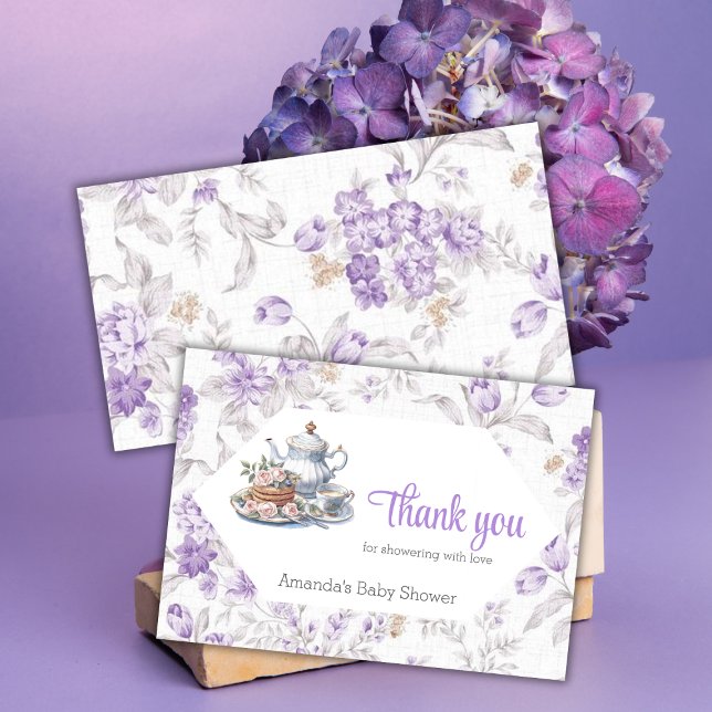 Tea Party Lavender Garden Floral Baby Shower Thank You Card (Creator Uploaded)