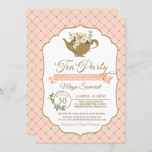 Tea Party Luxury Blush Floral Girl Baby Shower Invitation