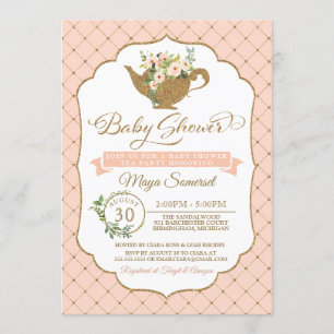 Tea Party Luxury Blush Floral Girl Baby Shower Invitation