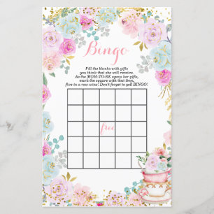 Tea Party Pastel flowers baby shower Bingo