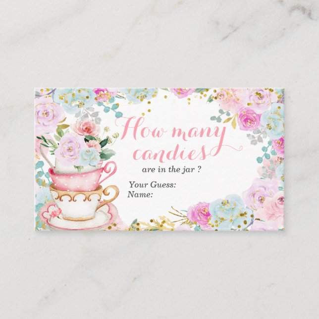Tea Party Pastel Flowers Guess How Many Candies Enclosure Card (Front)
