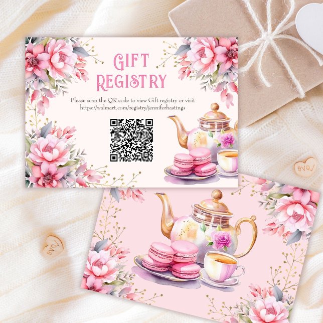 Tea Party Pink Floral Birthday Gift Registry Card (Creator Uploaded)