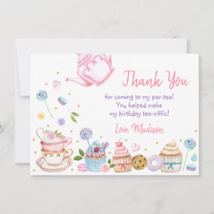 Tea Party Pink Floral Birthday Thank You Card