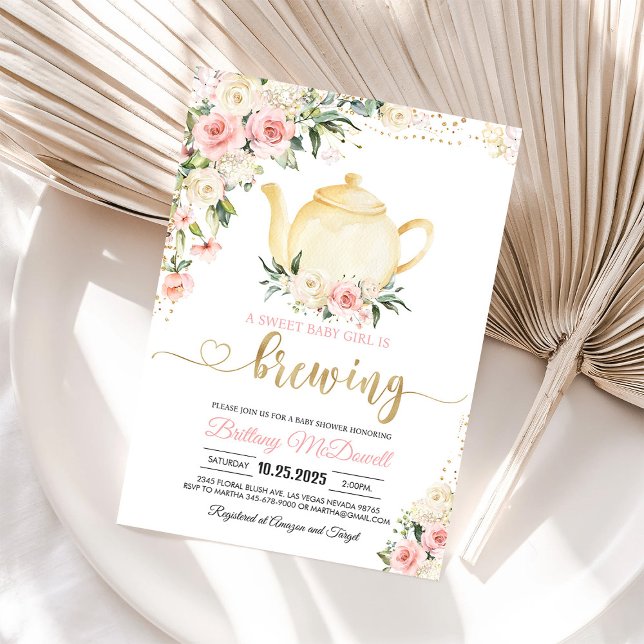 Tea Party Pink Floral Girl Baby Shower Invitation (Creator Uploaded)