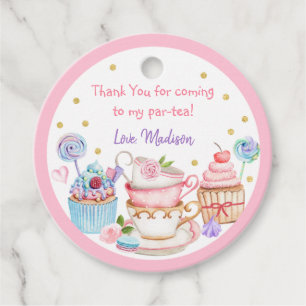 Tea Party Pink Gold Floral Birthday Favour Tags