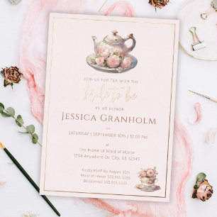 Tea Party Pink Rose Gold Bridal Shower