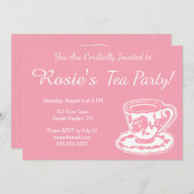 Tea Party Pink Rose Teacup Custom Invitations