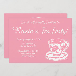 Tea Party Pink Rose Teacup Custom Invitations