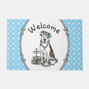 Tea Party Pit Bull (lt brindle white 3) dog cute Doormat