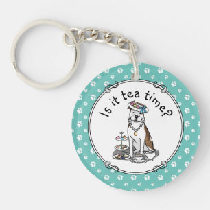 Tea Party Pit Bull (lt brindle white 3) dog cute Key Ring