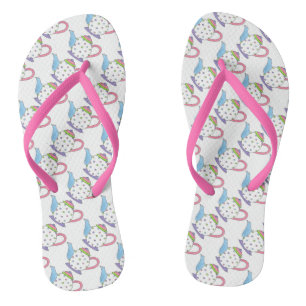 Tea Party Polka Dot Teapot Tea Pot Pastel Print Thongs