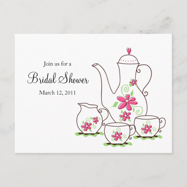 Tea Party, Post Card Invitations, Pink Flowers (Front)