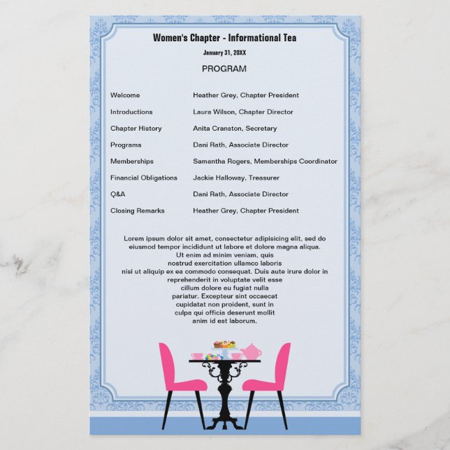 Tea Party Program Template (Front)
