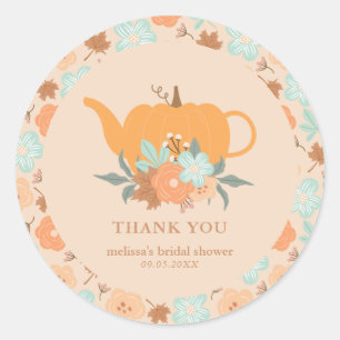 Tea Party Pumpkin Bridal Shower Thank You  Classic Round Sticker