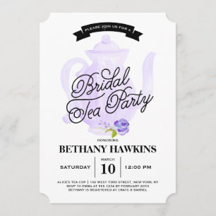 Tea Party Purple   Bridal Shower Invitation