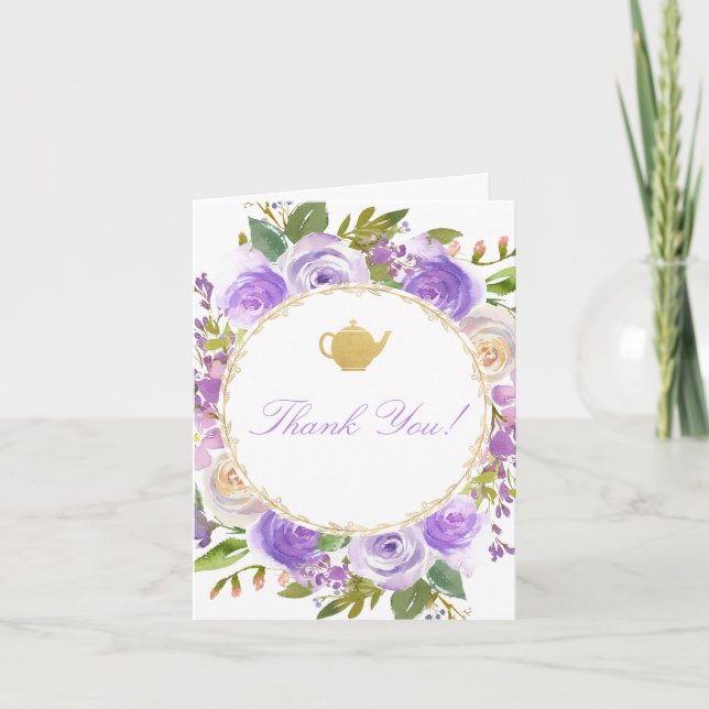 Tea party purple lavender lilac thank you card (Front)