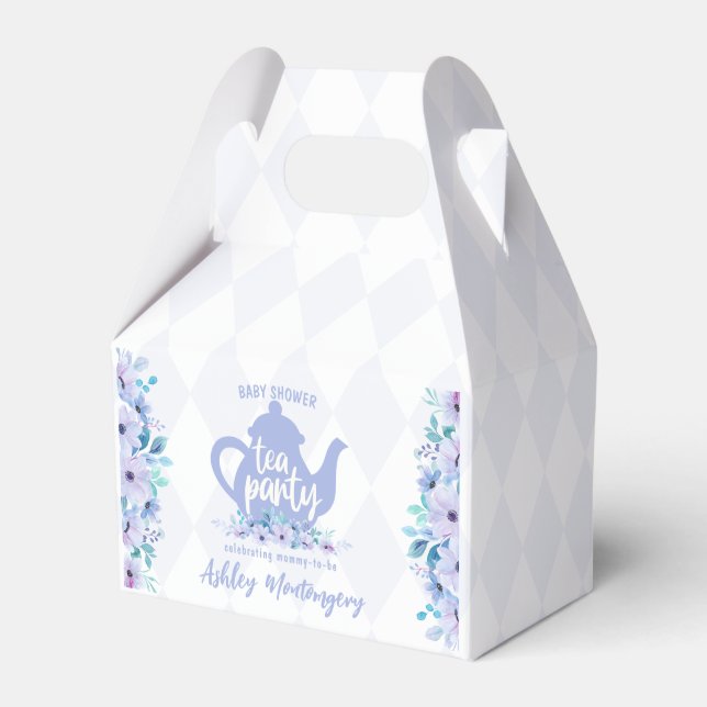 Tea Party Purple Watercolor Baby Shower Favour Box (Front Side)