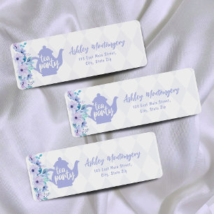 Tea Party Purple Watercolor Baby Shower Return Address Label