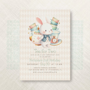 Tea Party Rabbit Wonderland 2nd Birthday Invitation