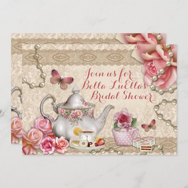 Tea Party Shower Birthday Invitations (Front/Back)