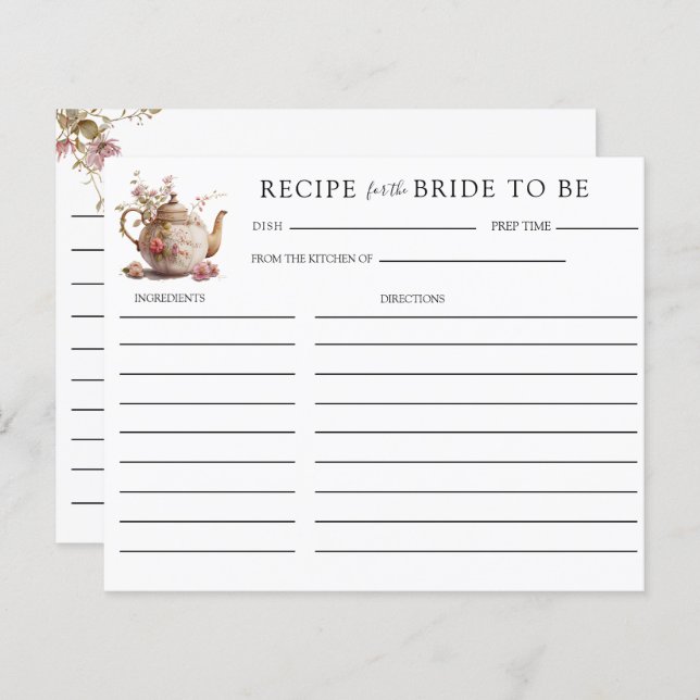 Tea Party | Tea Bridal Shower | Recipe cards (Front/Back)