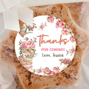 Tea Party Tea for Two Pink Floral Brewing Birthday Classic Round Sticker