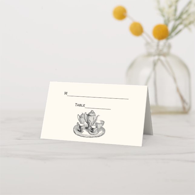 Tea Party Tea Service Place Escort Card Ivory (Back)