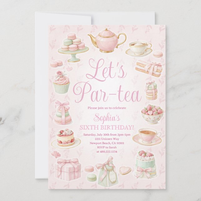 Tea Party Teapot Teacup Pink Party Invitation (Front)