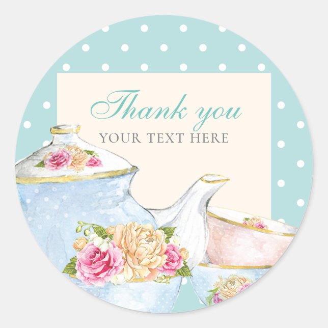 Tea Party Thank you Polka dot Classic Round Sticker (Front)
